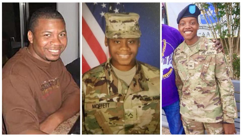 William Rivers, Breonna Moffett and Kennedy Sanders, who were killed in a drone attack on an outpost in northeast Jordan (via Reuters)