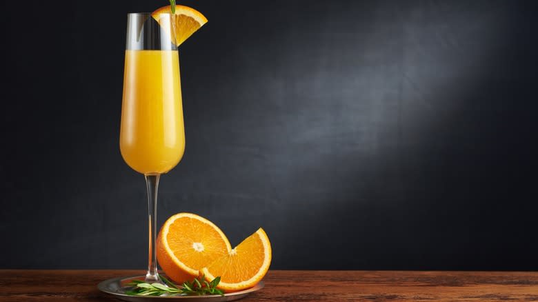 A Mimosa with fresh orange slices