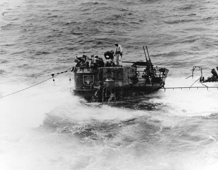 Navy sailors salvage Nazi German U-boat submarine U-505