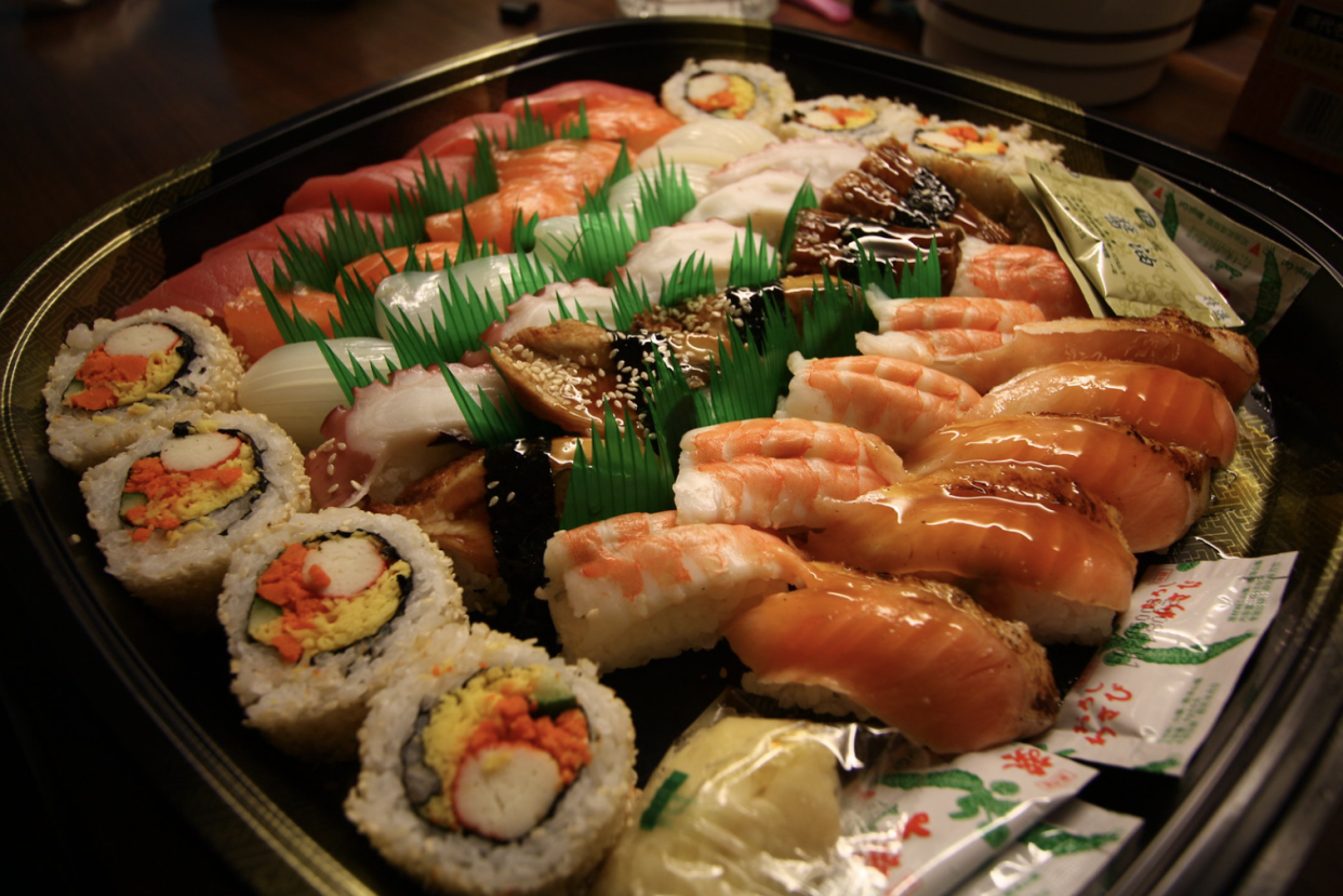 Tray of assorted Costco Sushi