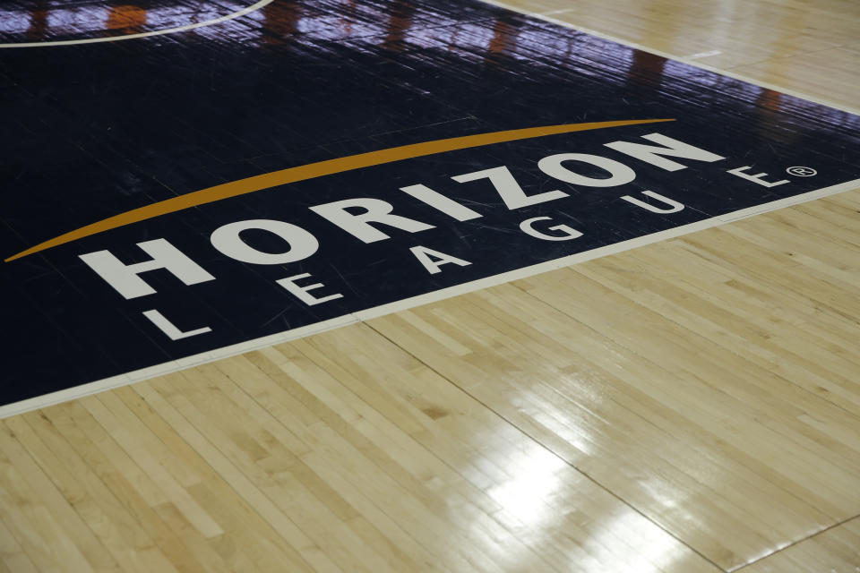 INDIANAPOLIS, IN - MARCH 10: The Horizon League conference logo during the 2020 Horizon League Mens Basketball Championships championship game between the Northern Kentucky Norse and the UIC Flames on March 10, 2020 at Indiana Farmers Coliseum in Indianapolis, IN.(Photo by Jeffrey Brown/Icon Sportswire via Getty Images)