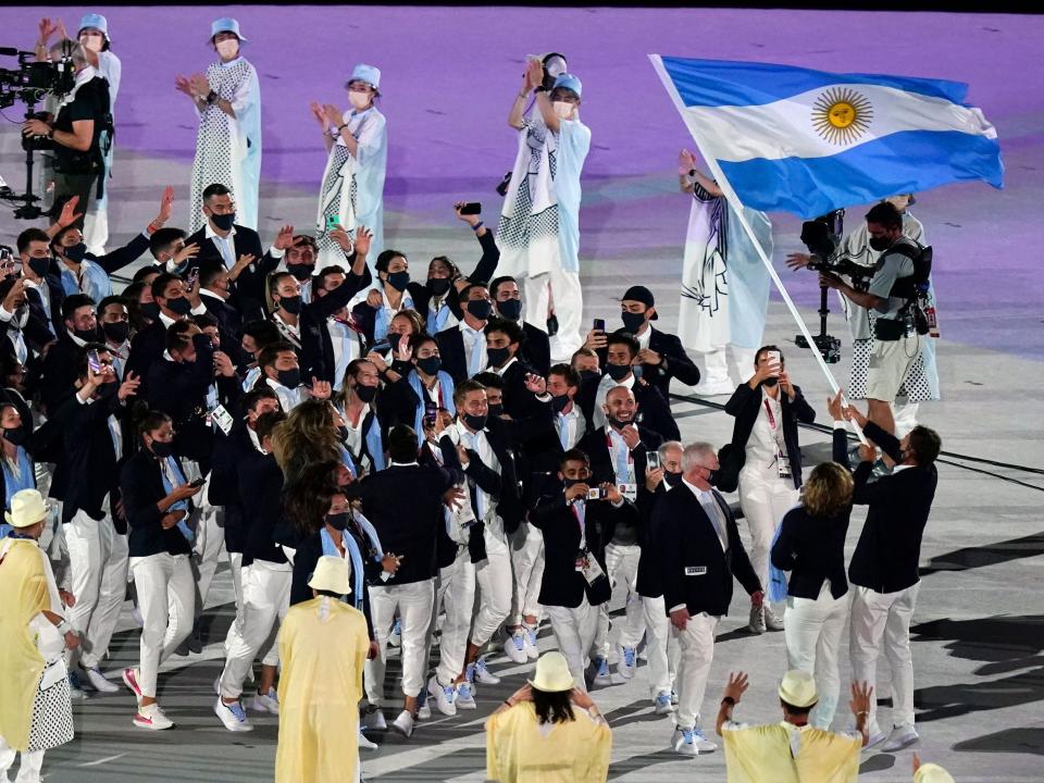 Athletes from Argentina make their entrance at the Summer Olympics.