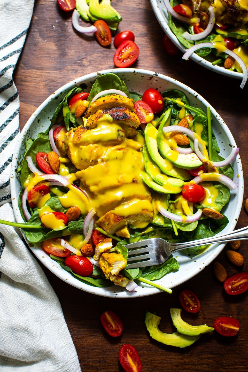 Spinach Salad with Chicken and Honey Mustard Dressing