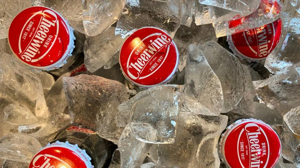 Bottles of Cheerwine chill in a cooler of ice at Sam Jones Barbecue in Raleigh.