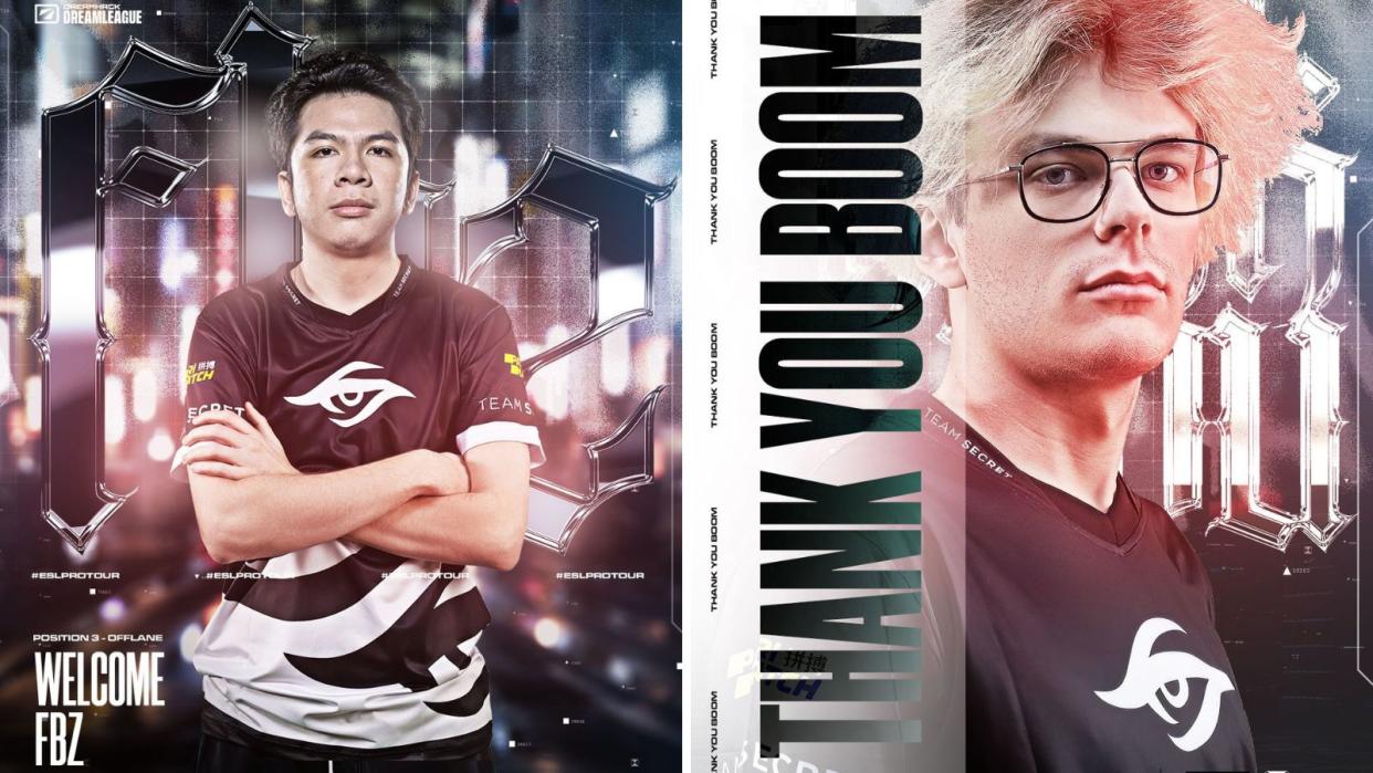 Team Secret has acquired Indonesian offlaner Fbz on loan from BOOM Esports to replace departing midlaner-turned-offlaner BOOM amid an abysmal season. (Photos: Team Secret)