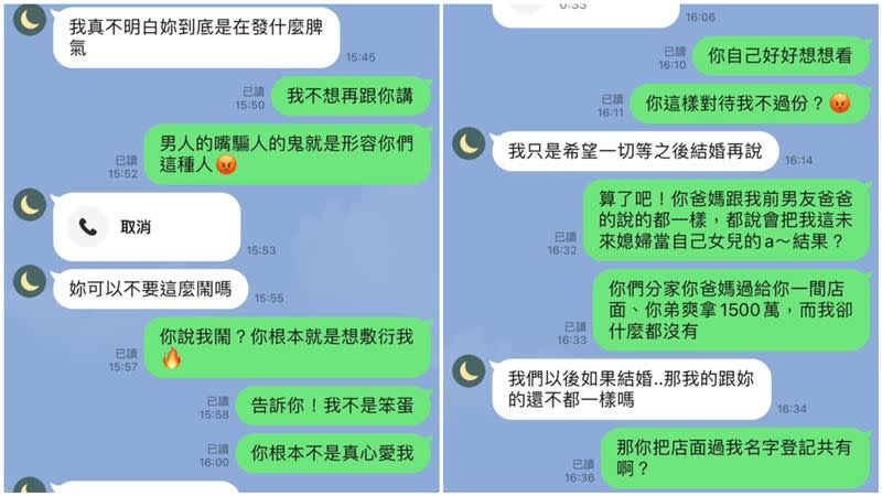 原po貼出和男友對話，要大家評評理。（圖／翻攝自匿名2公社）