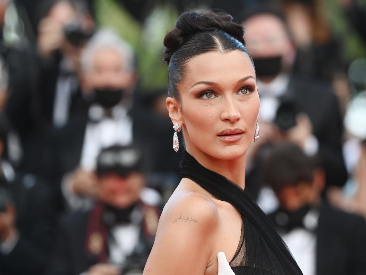 Bella Hadid attends the "Annette" screening and opening ceremony during the 74th annual Cannes Film Festival in 2021.