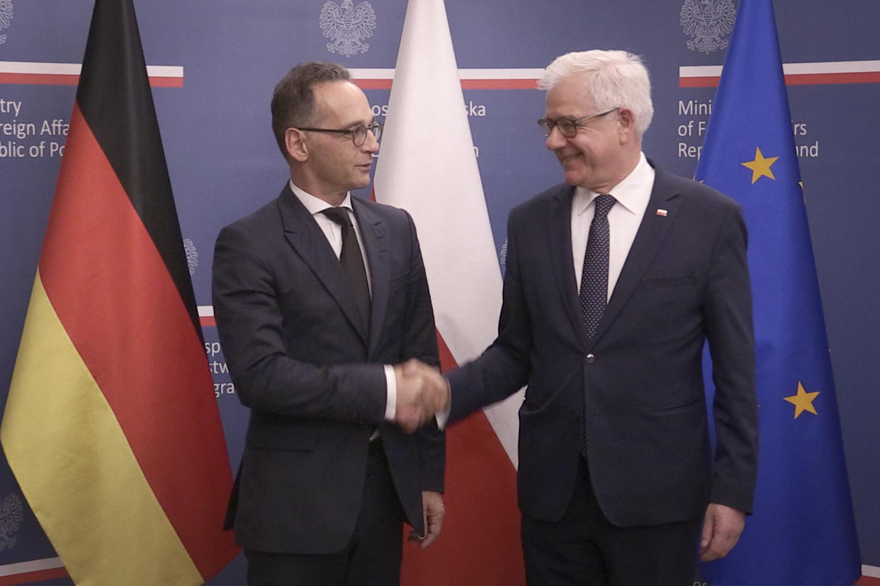 German Minister of Foreign Affairs Heiko Maas is seen arriving at the Ministry of Foreign Affairs in Warsaw, Poland on July 31, 2019. Maas is visiting Poland one day before the commemoration of the Warsaw Uprising on August 1. Relations between Poland and Germany have been strained since senior Polish lawmakers have been claiming that Germany still owes over 850 billion USD in reparations for damages incurred in the Second World War. At the press conference with his Polish counterpart mister Maas stated that Germany will not take part in a security mission in the Straight of Hormuz, a request made by the United States to Berlin and London after a tanker crisis in the region. (Photo by Jaap Arriens/NurPhoto via Getty Images)