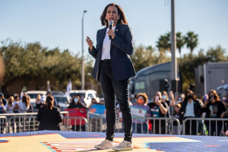 Kamala Harris is a particular fan of the shoes, wearing customised '2020' Converse for the campaign trail - Sergio Flores 