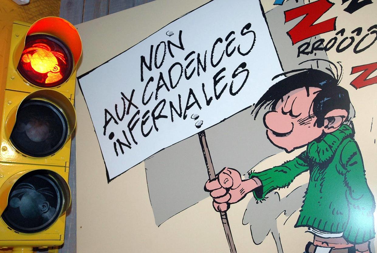 Une photo d’un dessin de Gastin Lagaffe lors d’une exposition à Bruxelles en février 2007 consacrée  aux 50 ans de Lagaffe et Spirou