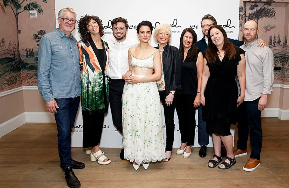 (L-R) Paul Mezey, Elisabeth Holm, Dean Fleischer, Jenny Slate, Lesley Stahl, Caroline Kaplan, Nick Paley, guest and Andrew Golman attend the premiere of "Marcel The Shell With Shoes On" at the Whitby Hotel on June 18, 2022 in New York City.