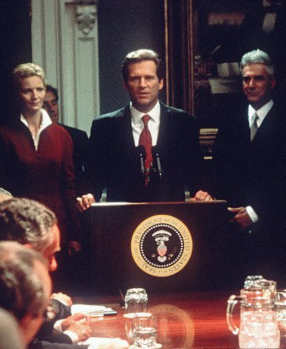 The Dude for President! In 'The Contender,' Jeff Bridges plays a president who defends his VP candidate (Joan Allen) against character assassination. But what if the easy-going California-native actually WAS president? We'd definitely be a lot closer to world peace, with Bridges repeating 'This aggression will not stand, man!' in every single State of the Union address.