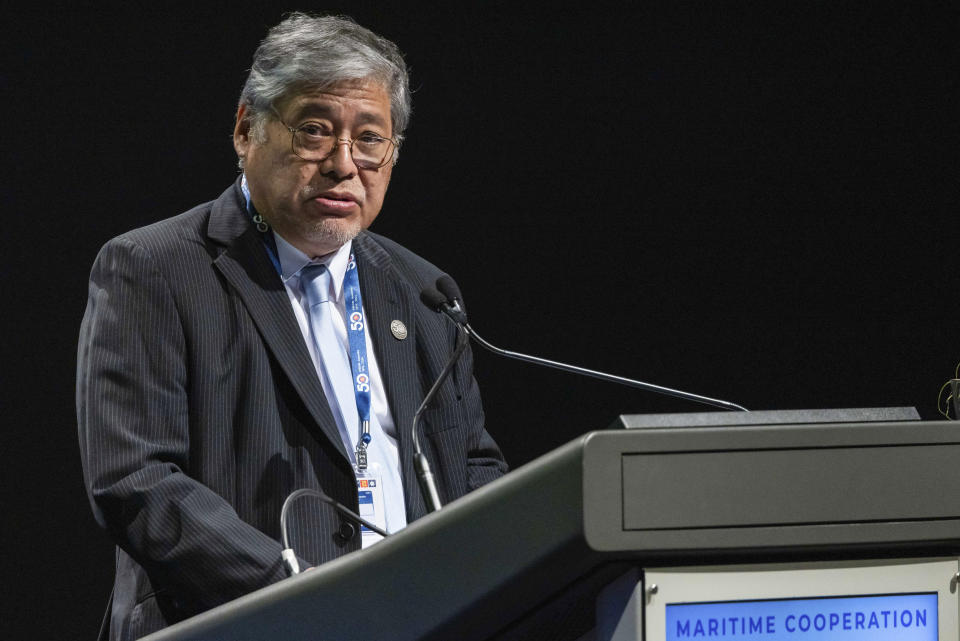 In this photo released by ASEAN via the Australian Government, Secretary of Foreign Affairs of the Philippines Enrique A Manalo addresses a forum on maritime cooperation at the ASEAN Special Summit, in Melbourne, Monday, March 04, 2024. (Wayne Taylor, ASEAN/Australian Government via AP)