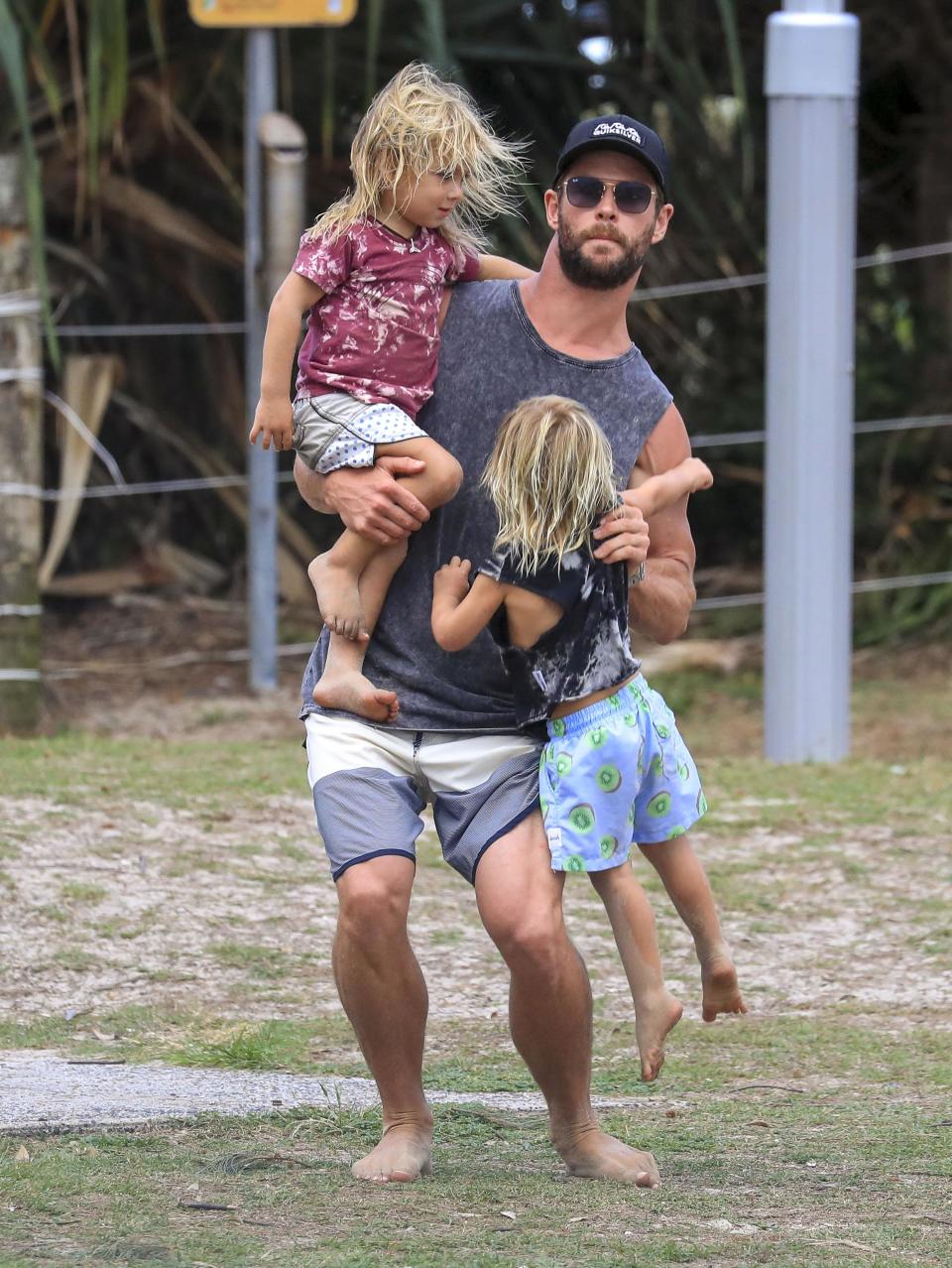 Hot dad alert: Chris Hemsworth and twins enjoy a boy's day out