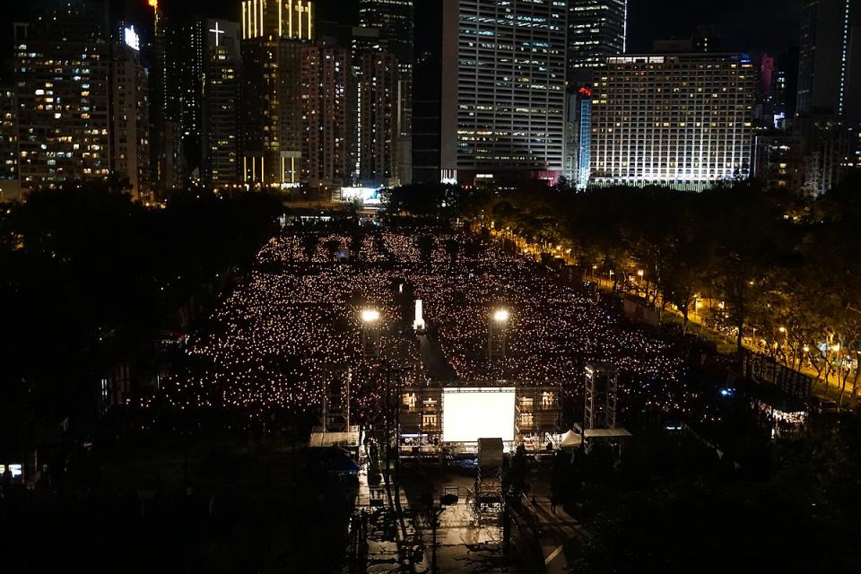 2018年香港維園的六四燭光晚會。資料照片