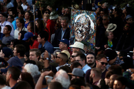 Bernie Sanders artwork by Amanda Burkman is displayed during the candidate's campaign rally at Colton Hall in Monterey, California, May 31, 2016. REUTERS/Michael Fiala