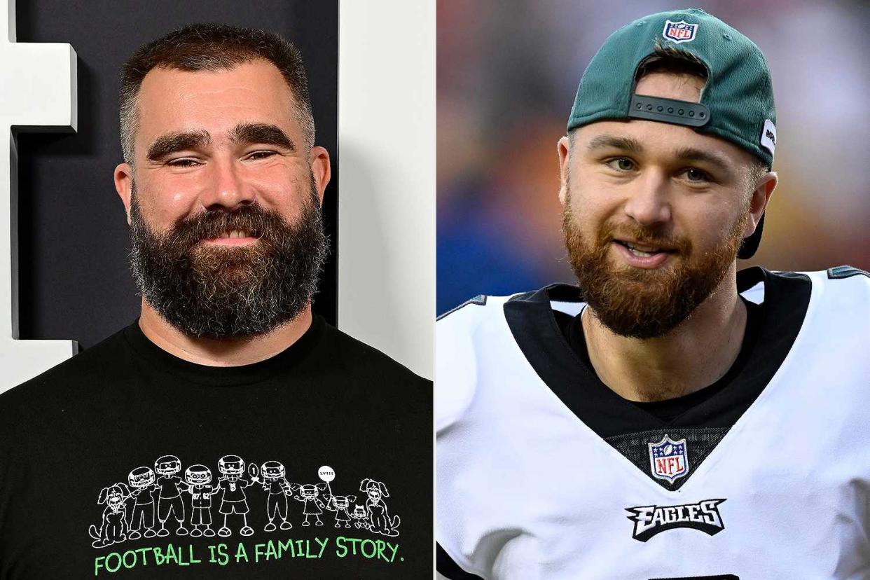 <p>Lisa Lake/Getty; G Fiume/Getty</p> Jason Kelce and Jake Elliott