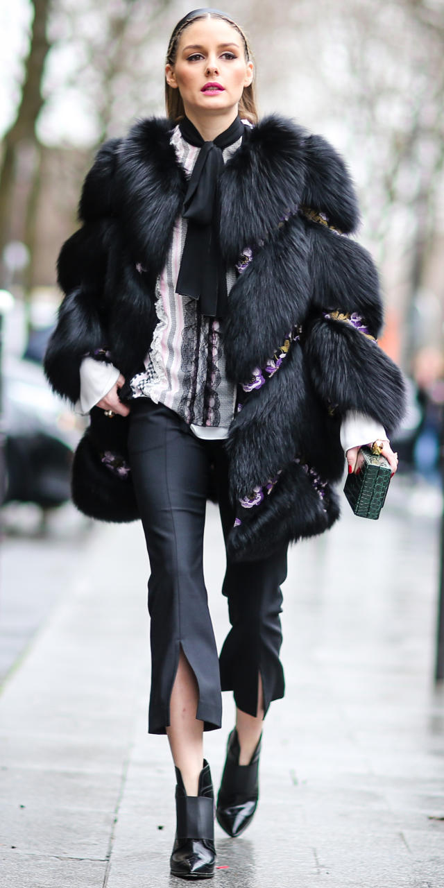 Olivia Palermo in black military coat with red leather bag in New York on  March 24 ~ I want her style - What celebrities wore and where to buy it.  Celebrity Style