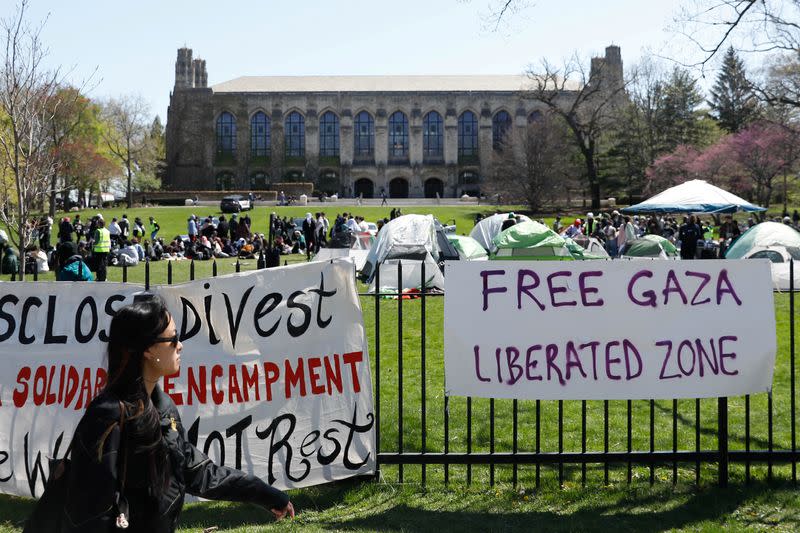 Protest encampment in support of Palestinians at Northwestern University campus