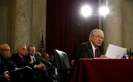 U.S. Sen. Jeff Sessions (R-AL) testifies during a Senate Judiciary Committee confirmation hearing for his nomination to become U.S. attorney general on Capitol Hill in Washington, U.S. January 10, 2017. REUTERS/Kevin Lamarque