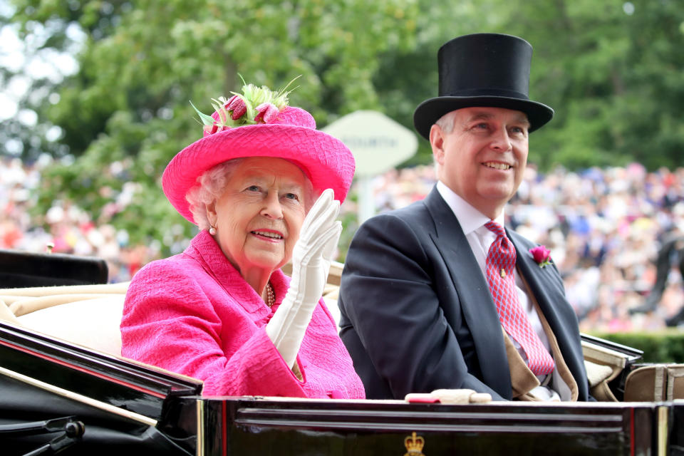 ASCOT, ENGLAND - JUNE 22: Queen Elizabeth II and Prince Andrew, Duke of York attend Royal Ascot 2017 at Ascot Racecourse on June 22, 2017 in Ascot, England.  (Photo by Chris Jackson/Getty Images)