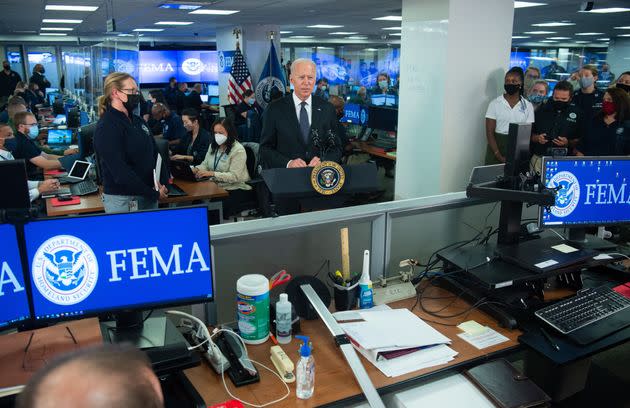 President Joe Biden speaks about Hurricane Ida during a visit to FEMA Headquarters in Washington, D.C., Aug. 29. (Photo: SAUL LOEB via Getty Images)