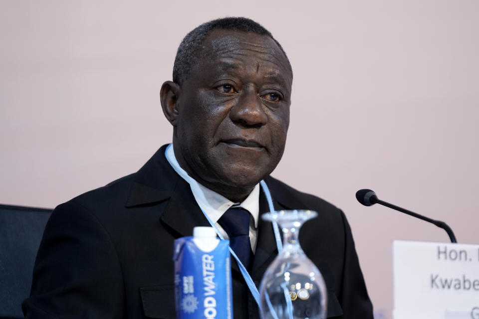 Henry Kwabena Kokofu, of Ghana, attends a session at the COP27 U.N. Climate Summit, Monday, Nov. 14, 2022, in Sharm el-Sheikh, Egypt. (AP Photo/Peter Dejong)