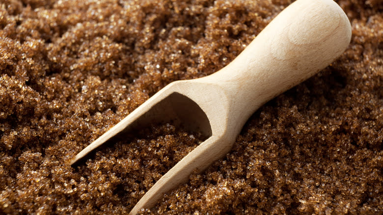 brown sugar with wooden scoop