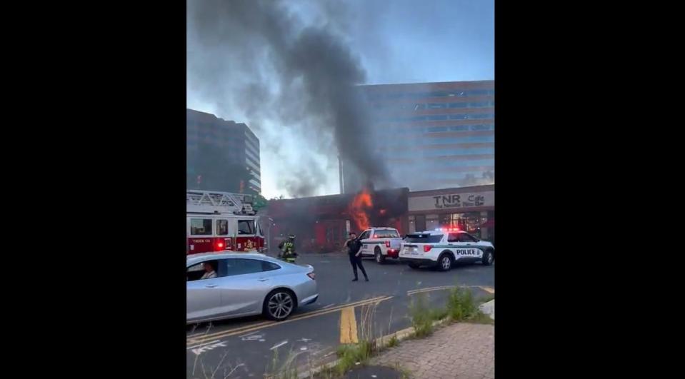 At the scene of where a vehicle crashed into a restaurant in Arlington, Virginia. Aug. 12, 2022.  / Credit: Mira Hougen/LOCAL NEWS X /TMX