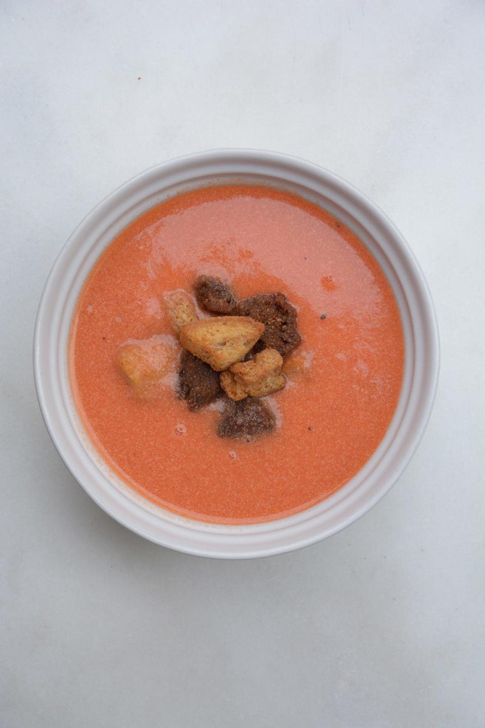 Lactose-free milk is the key to this creamy tomato soup.