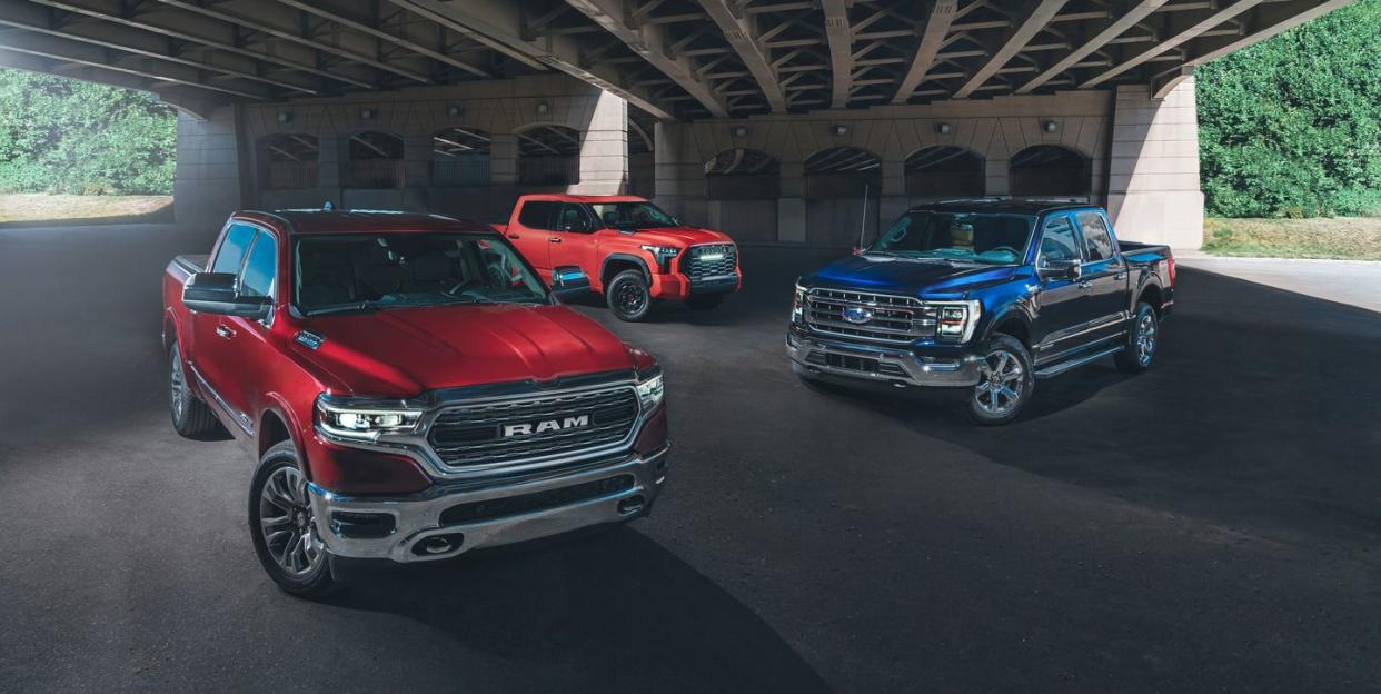 2022 ram 1500 limited, 2022 toyota tundra trd pro, and ﻿2021 ford f150 lariat powerboost