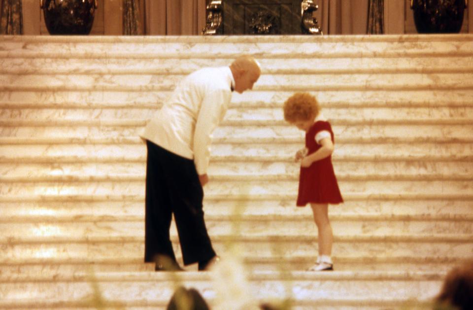 Albert Finney and Aileen Quinn, pictured shooting John Huston's 1982 film version of "Annie" on the West Long Branch campus of Monmouth University.