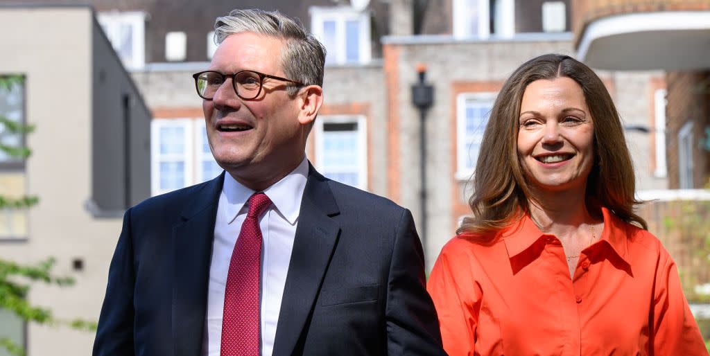 london, england july 04 leader of the labour party keir starmer walks with his wife victoria starmer, as they arrive at a polling station to place their votes in the 2024 general election on july 04, 2024 in london, england voters in 650 constituencies across the uk are electing members of parliament to the house of commons via the first past the post system rishi sunak announced the election on may 22, 2024 the last general election that took place in july was in 1945, following the second world war, which resulted in a landslide victory for clement attlees labour party photo by leon nealgetty images