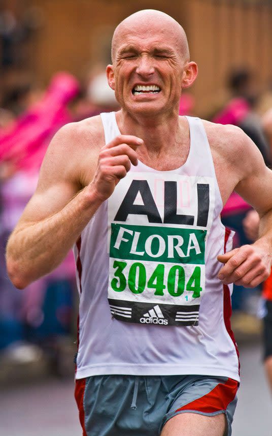 One competitor struggles through the London Marathon