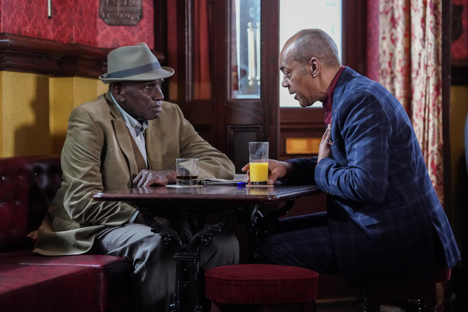 Patrick Trueman talks to Pastor Clayton at the Vic.