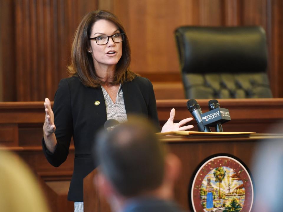 State Attorney Melissa Nelson, shown speaking in 2019, initiated an investigation of JEA matters and then referred it to federal authorities to take the lead.