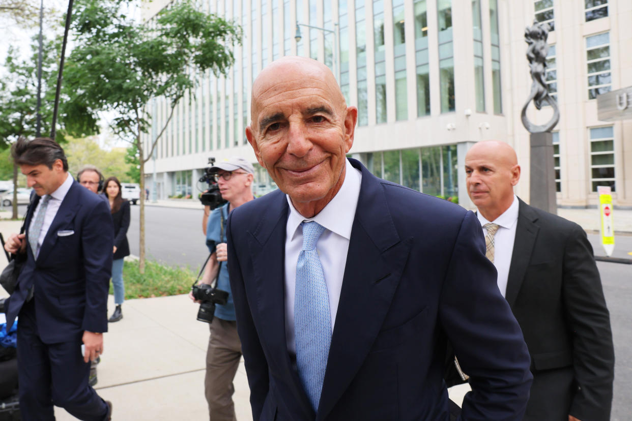 Thomas Barrack leaves U.S. District Court for the Eastern District of New York in a short recess during jury selection for his trial on Sept. 19, 2022 in New York City.  / Credit: Michael M. Santiago/Getty Images / Getty Images