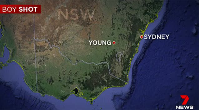 The boy was shot in the face in the rural NSW town of Young. Source: 7 News