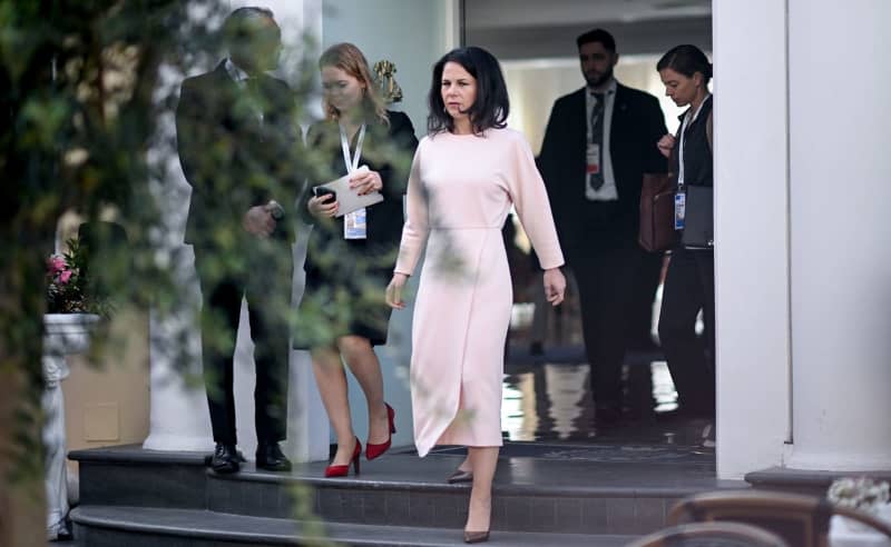 German Minister for Foreign Affairs Annalena Baerbock arrives for a meeting of the G7 Foreign Ministers. Britta Pedersen/dpa