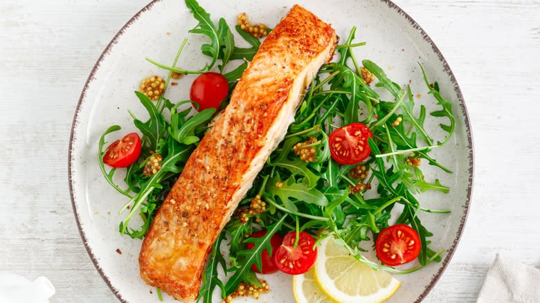 roasted salmon and salad