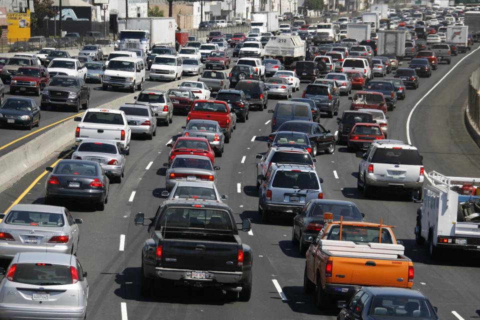FILE - In this Sept. 1, 2006 file photo, traffic crawls along Interstate 5 in Los Angeles. Interstate 5 is California's most congested, according to new data from the state Department of Transportation. (AP Photo/Nick Ut, File)