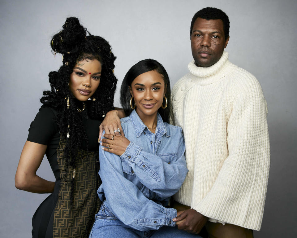 FILE - Teyana Taylor, from left, director A.V. Rockwell, and William Catlett pose for a portrait to promote the film "A Thousand and One" at the Latinx House during the Sundance Film Festival on Sunday, Jan. 22, 2023, in Park City, Utah. (Photo by Taylor Jewell/Invision/AP, File)