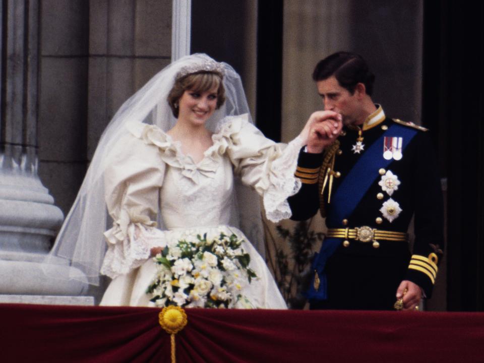 The Prince and Princess of Wales on the balcony of Buckingham Palace on their wedding day, 29th July 1981.