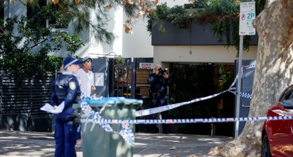 The scene on Roscoe St in Bondi after a stabbing. 