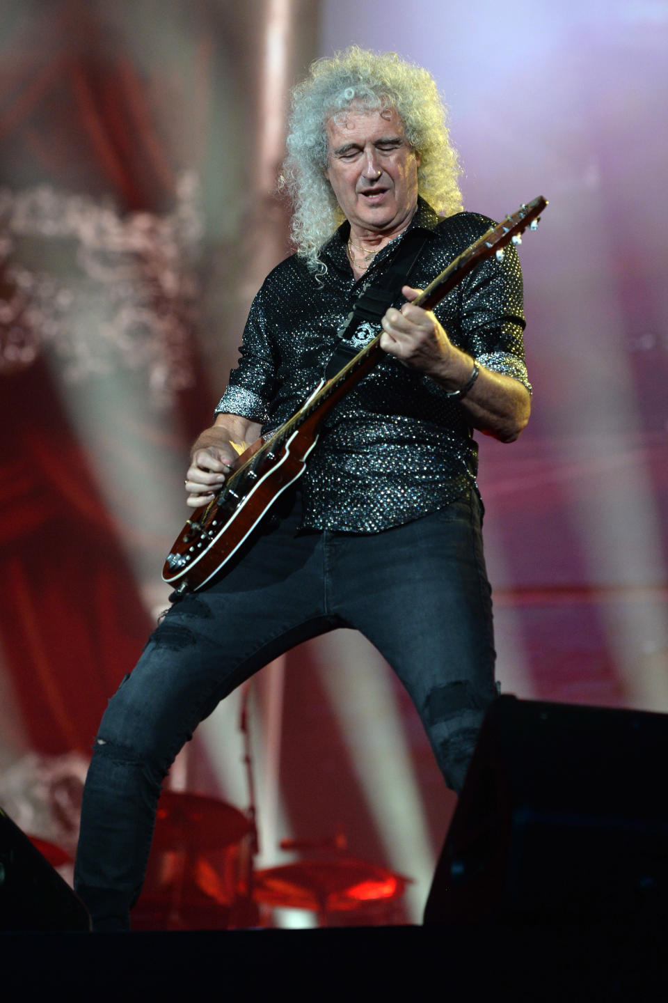 Lead guitarist Brian May of Queen performs during the 2019 Global Citizen Festival on the Great Lawn of Central Park, in New York, NY, September 28, 2019. Global Citizens Festival is aimed at bringing awareness for world leaders to empower women, combat plastic pollution, fght Infectious diseases, and build global human capital. (Photo by Anthony Behar/Sipa USA)