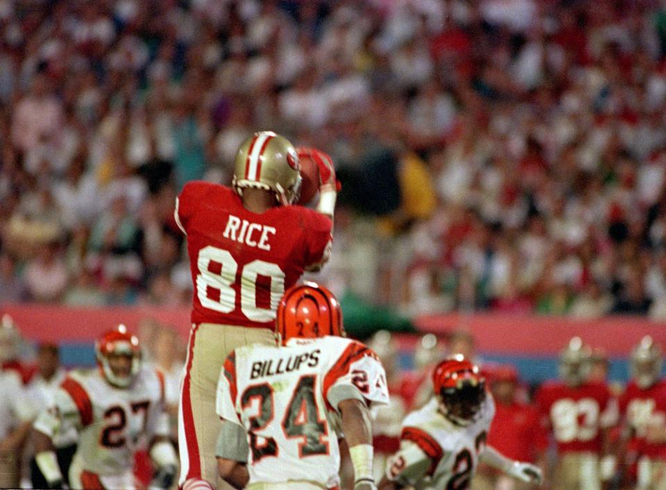 Most receiving yards: 215 — Jerry Rice, San Francisco 49ers, Super Bowl XXIII