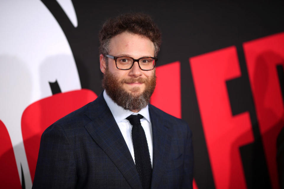 Seth at a red carpet event in a suit and tie