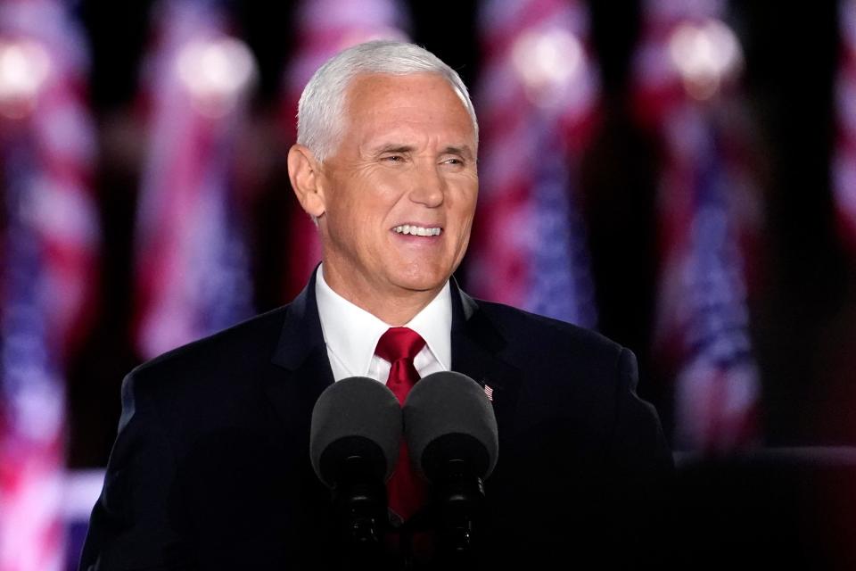 Vice President Mike Pence speaks on the third day of the Republican National Convention at Fort McHenry National Monument and Historic Shrine in Baltimore, Wednesday, Aug. 26, 2020.