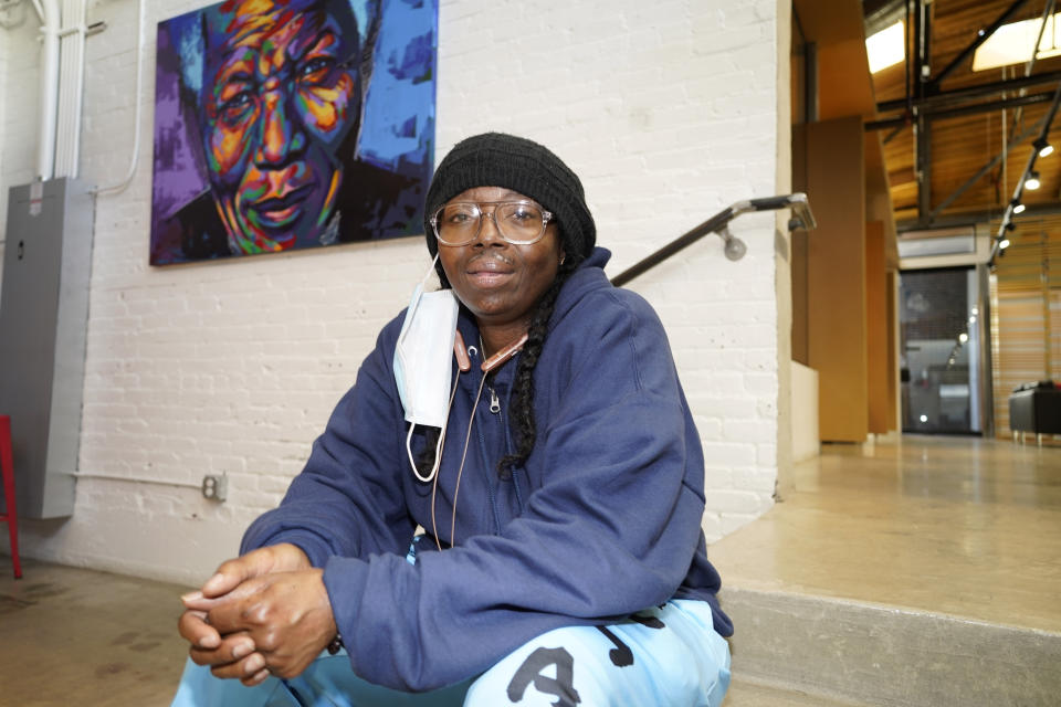 Sheneen McClain, the mother of Elijah McClain, a young man who died after a stop by police in Aurora, Colo., and has spurred investigations of police practices while galvanizing calls for police reforms, is shown in the office of her attorney, Qusair Mohamedbhai, Wednesday, March 3, 2021, in Denver. (AP Photo/David Zalubowski)