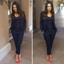 <b>Mila Kunis at the LA press conference, Feb 2013 <br></b><br>The actress looked chic and stylish in a navy trouser suit and bright heels.<br><br>Images © Rex